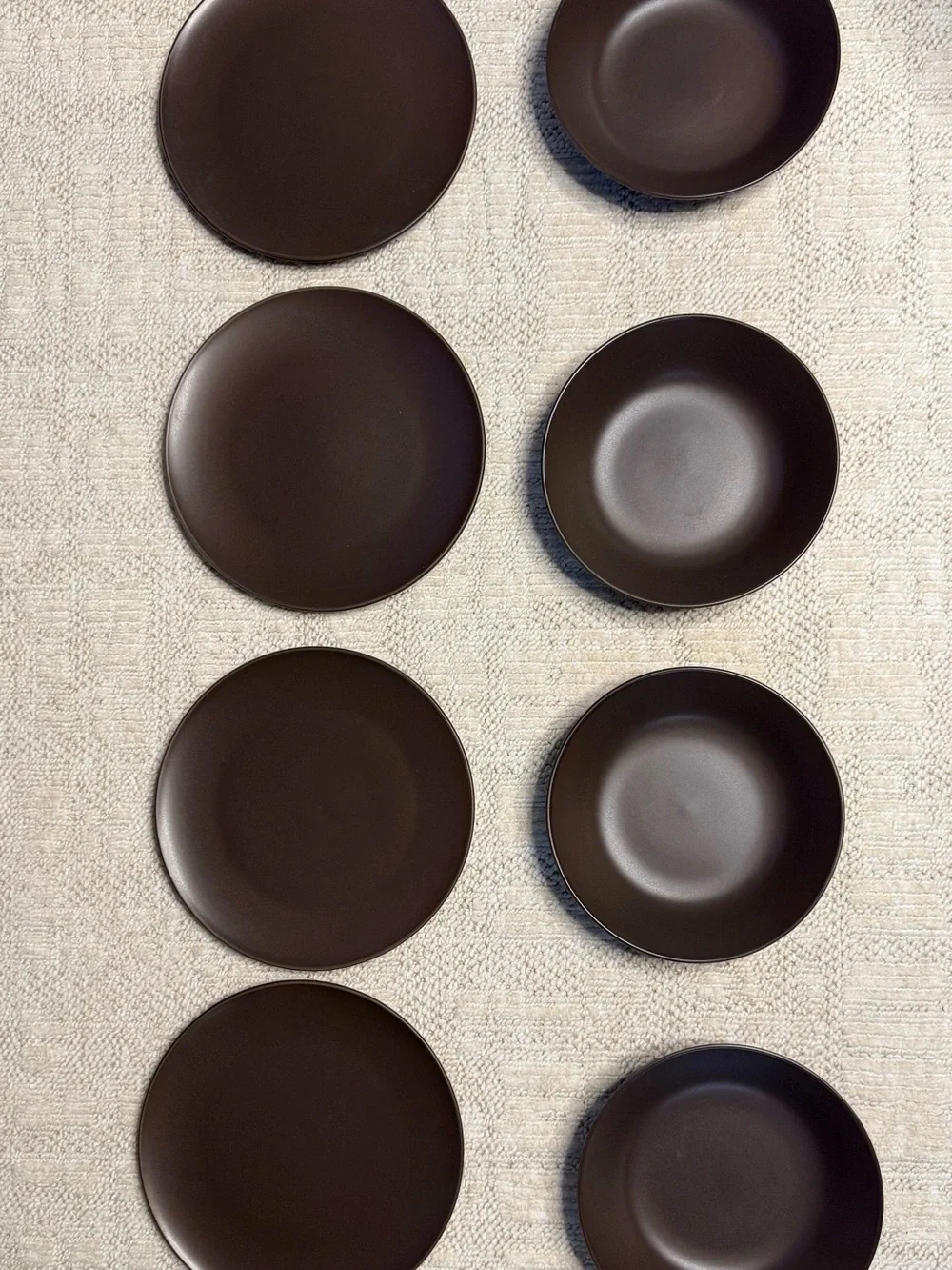 IKEA Dinero Brown set of 4 10” dinner plates and matching 9” bowls